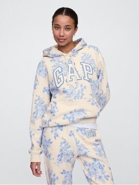 GAP Cream Hoodie with Light Blue Floral Print